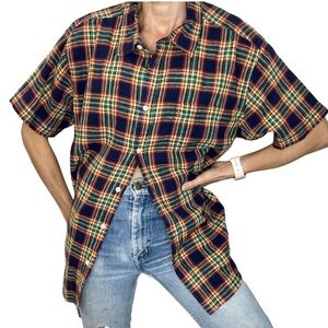 Springfield linen blend plaid short sleeve custom fit shirt 2XL